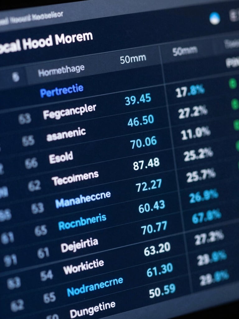 Macro shot of a real-time analytics dashboard displaying social media campaign performance metrics, cool high-contrast studio lighting, deep slate and electric blue tones, macro 50mm