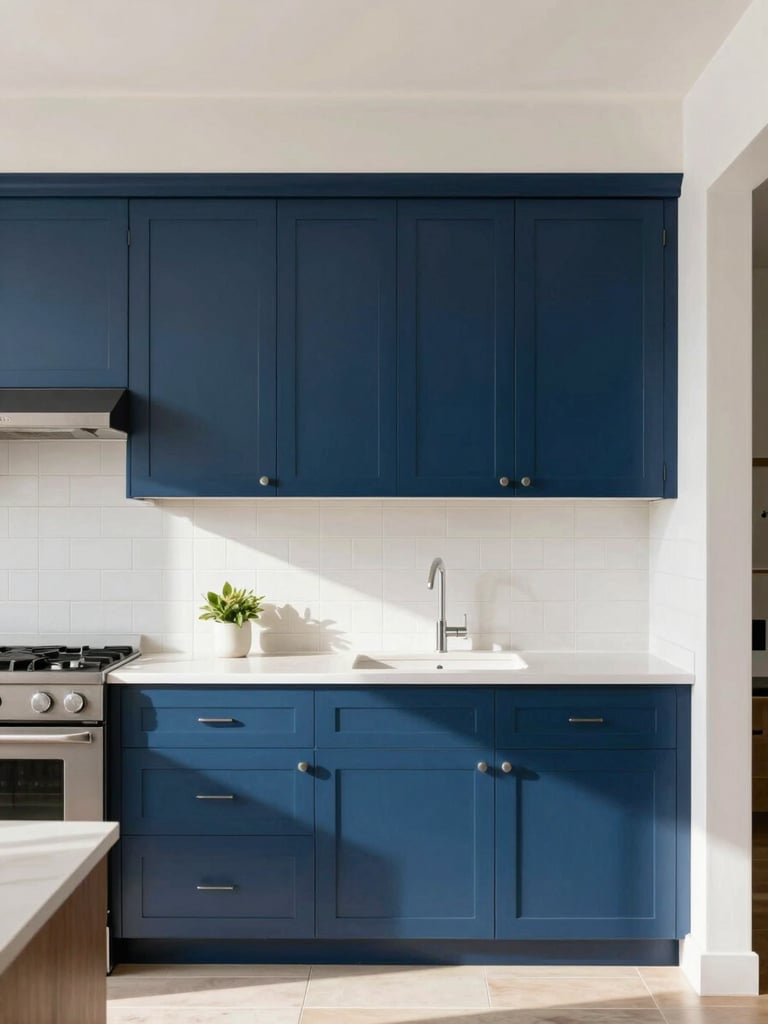 A bright, modern kitchen interior in San Antonio showing clean tile lines and custom cabinets, natural daylight, professional architectural photography