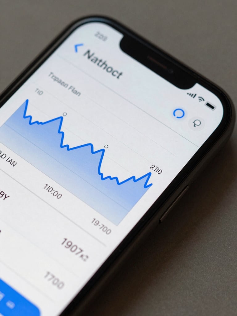 Close-up of an Android smartwatch companion app on a phone screen, real-time graph animation frozen mid-frame showing health metrics, bright daylight illuminating the display glass, tight crop revealing fine UI grid lines and pixel-accurate typography