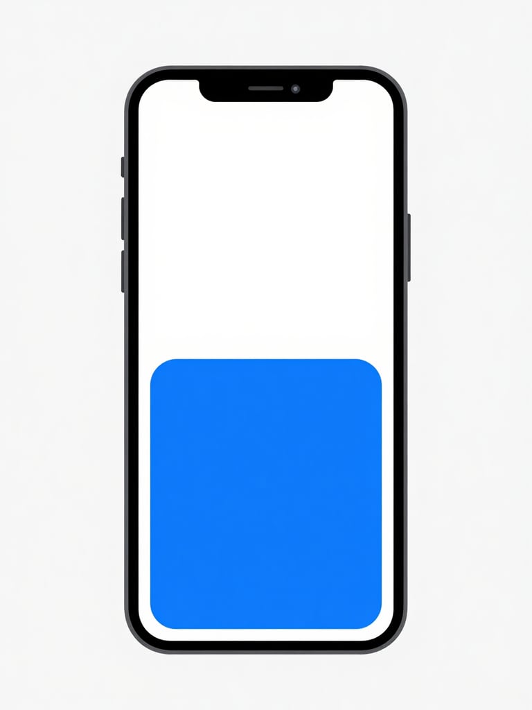 Clean flat vector illustration of a mobile phone screen showing a simple, high-contrast user interface with crisp digital art style and bright blue accents