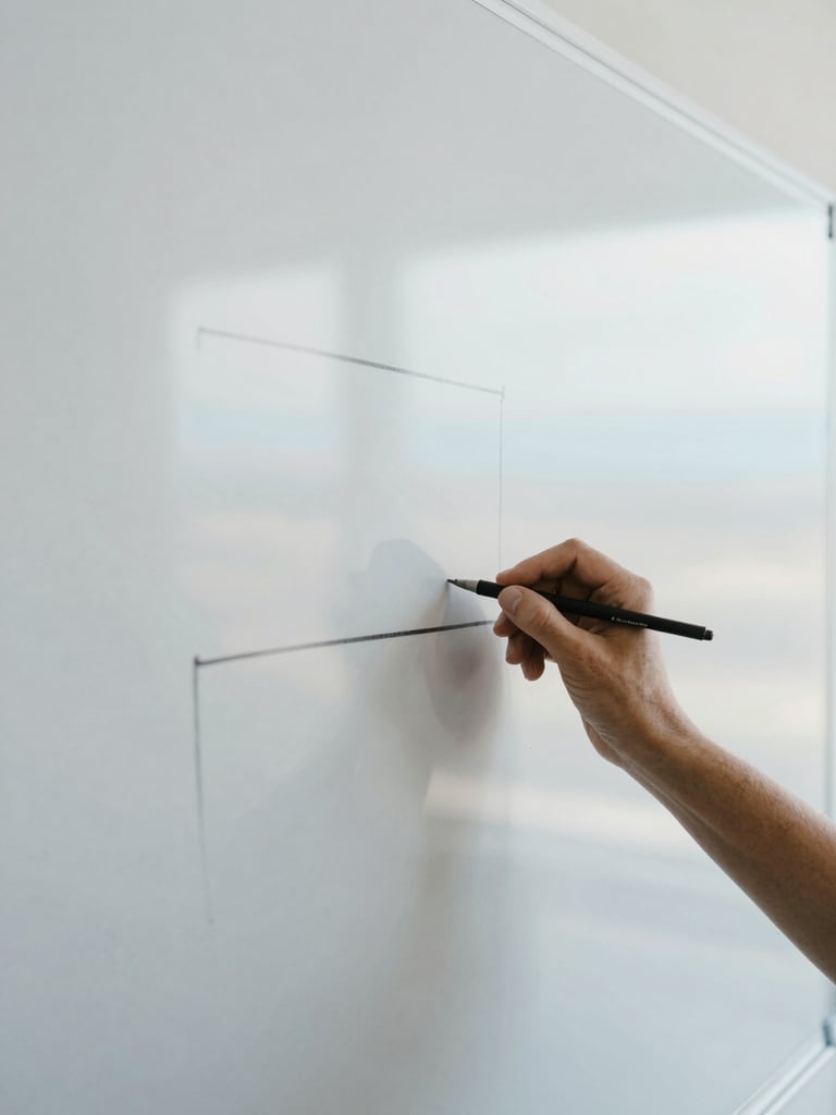Close-up of a collaborative whiteboard in a bright Utah workspace, soft overcast daylight, hand drawing a clean diagram, minimalist composition, 35mm