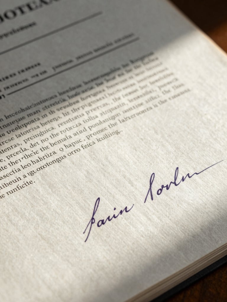 Detailed macro shot of high-quality linen legal documents with elegant Portuguese stamps and handwritten signatures, soft afternoon light casting gentle shadows across the textured paper.