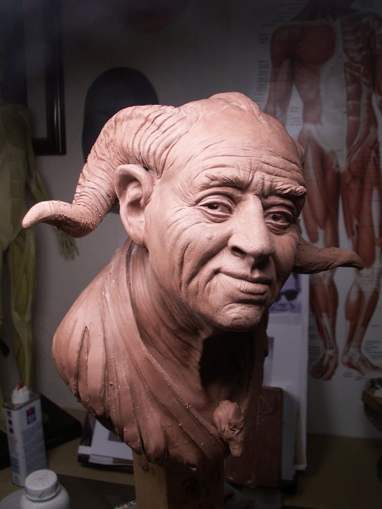 Fantasy character bust sculpted in clay as part of professional 3D sculptural services