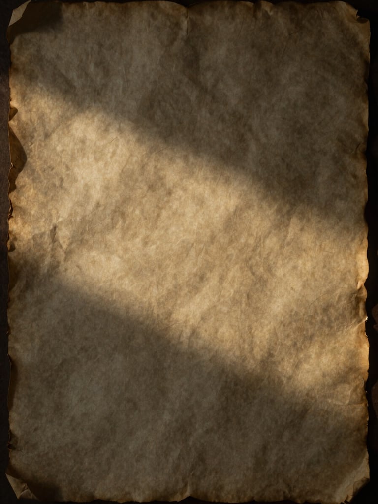 Varetas de milefólio secas sobre um pergaminho antigo de textura rugosa, com um toque de luz dourada vindo do lado, criando sombras longas e um ambiente místico e sereno.