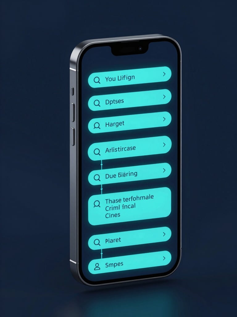Sleek 3D digital render of a mobile chat interface displaying structured data flow, cool-toned ambient cyan lighting, high-tech aesthetic