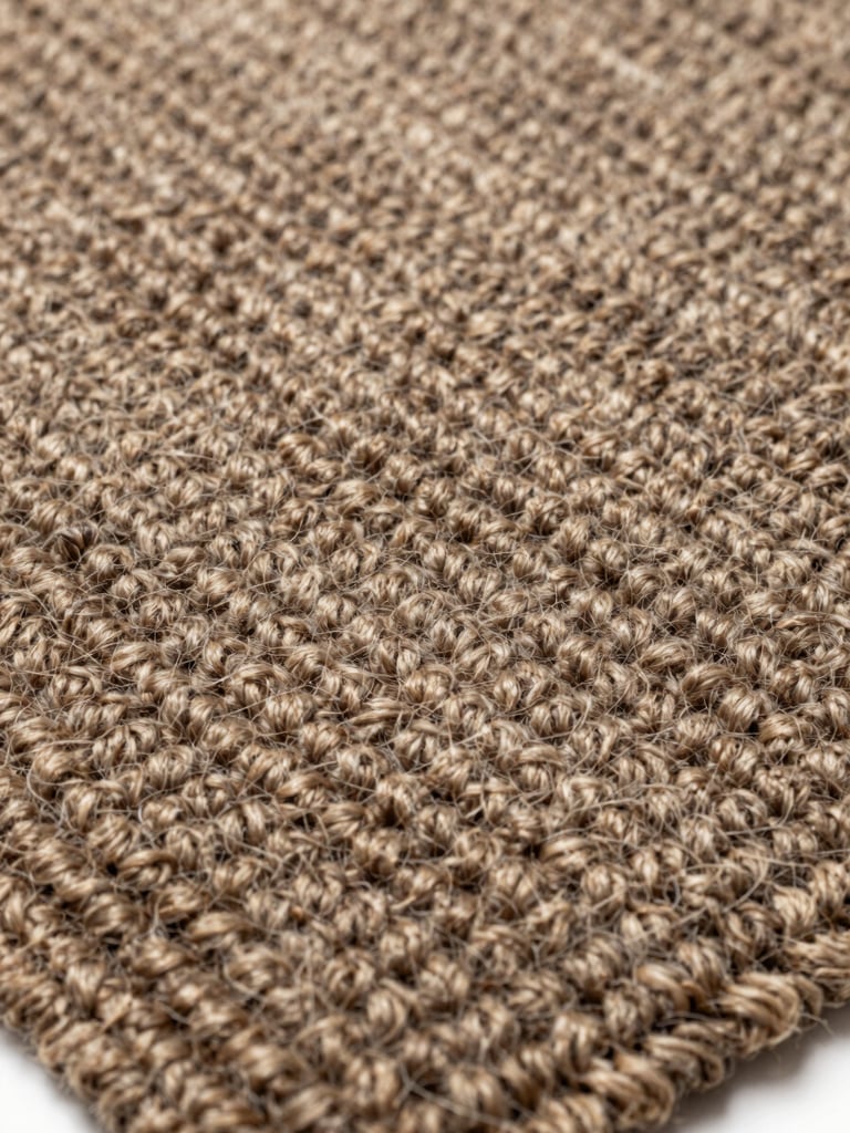 Extreme close-up of a hand-knotted wool rug surface, individual knots and pile visible under soft diffused studio light, rich earthy tones of the wool fiber in sharp focus, neutral white background at edges