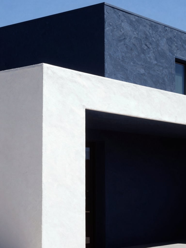 Architectural detail of a modern Mesa home exterior in bright Arizona daylight, clean geometric shadows, 35mm photography