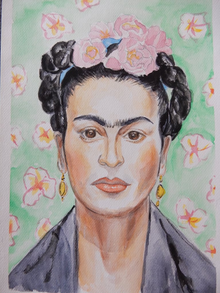 Frida Kahlo, aquarelle sur papier 100% coton, Sébastien Schoch