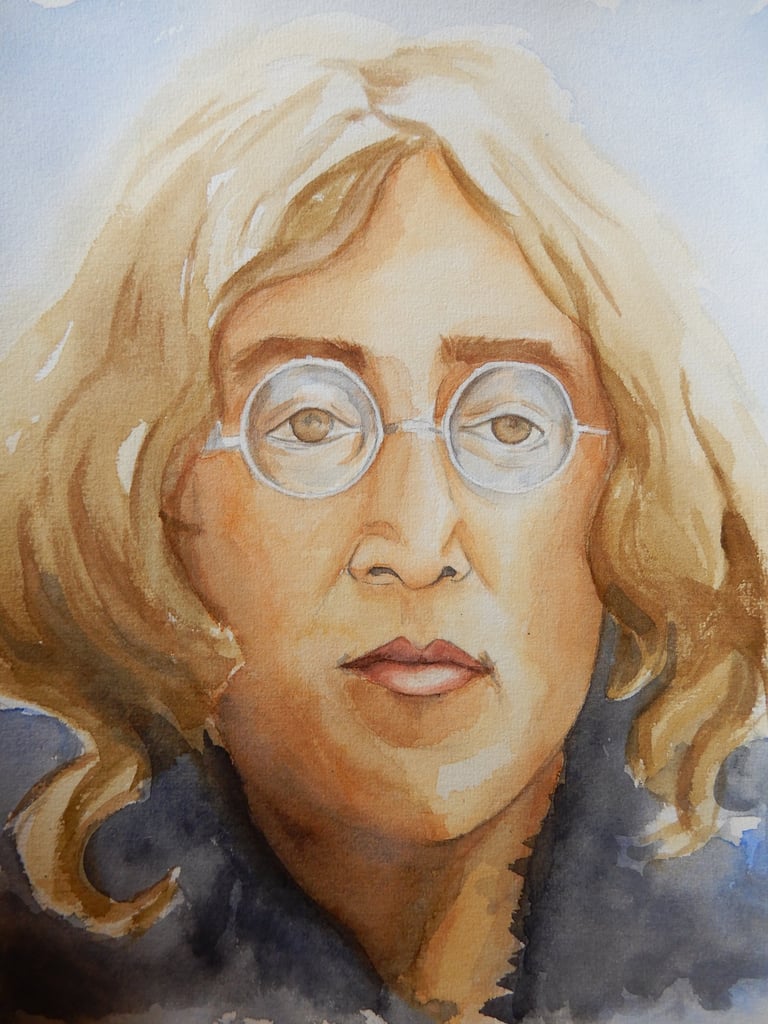 John Lennon, aquarelle sur papier 100% coton, Sébastien Schoch