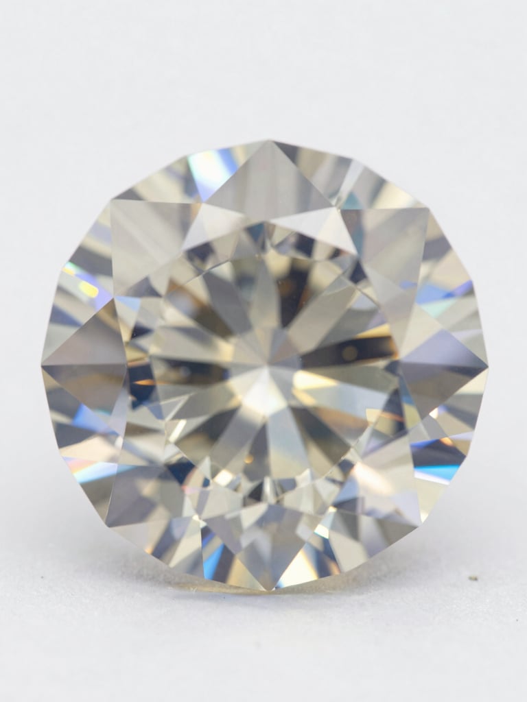 Extreme macro of a brilliant-cut diamond under controlled studio strobe, facets refracting prismatic light against a pure white ground, geometric symmetry of the crown visible in sharp focus