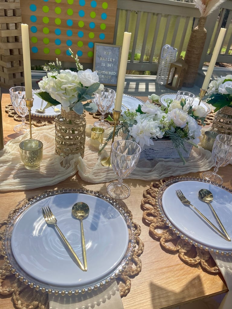 Neutral themed fancy picnic with woven accents in shades of tan, offwhite, and ivory Gathered Grace 