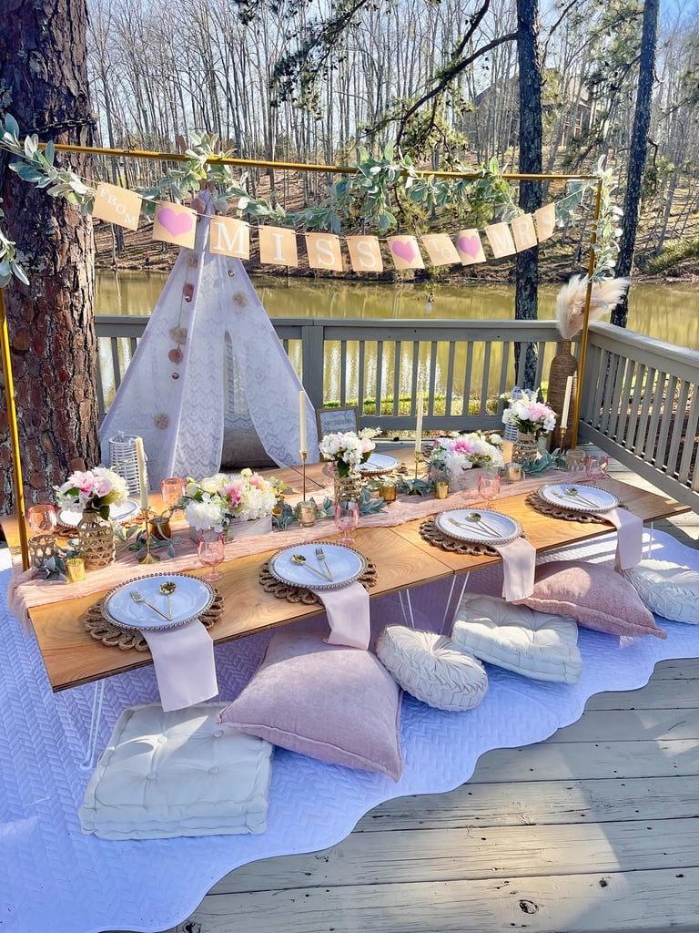 Bridal luncheon luxury picnic on dock with Miss to Mrs banner, party setups Winder GA Northeast