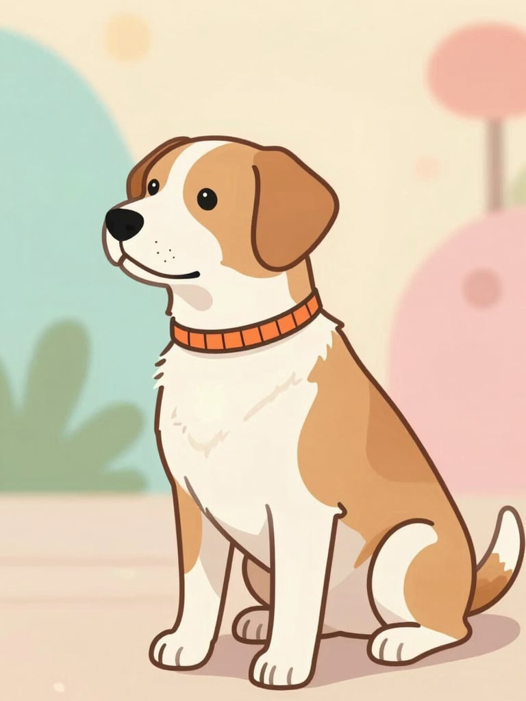 A friendly, clean illustrated diagram showing how to measure a dog's neck, chest, and back length, soft pastel background, clean lines, warm colors.