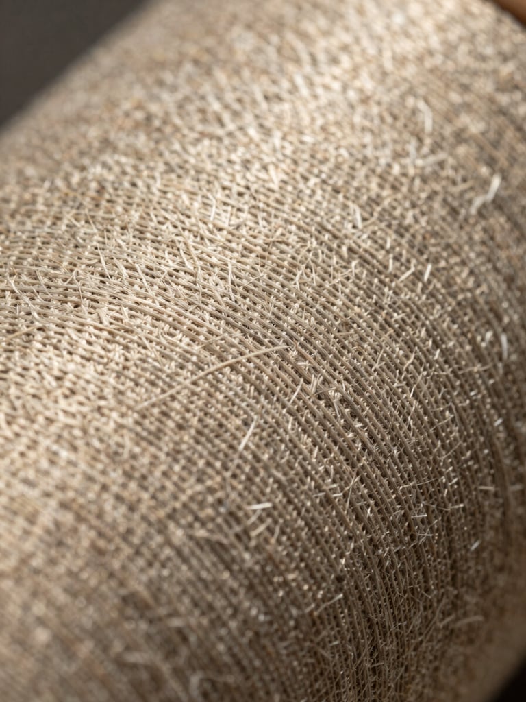 Macro close-up of textured industrial textiles, natural warm daylight highlighting the weave, clean editorial composition.