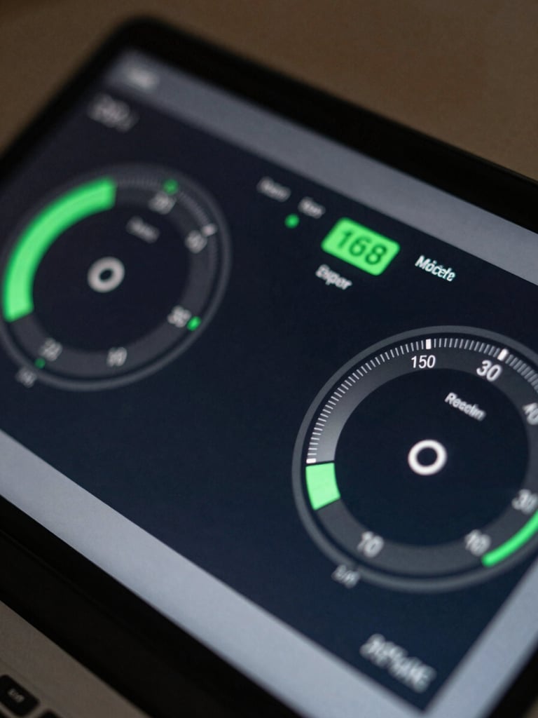 Macro close-up of a high-resolution dark mode dashboard showing real-time model telemetry, sharp neon green active status indicators, clean slate-gray borders, cool low-key studio lighting.
