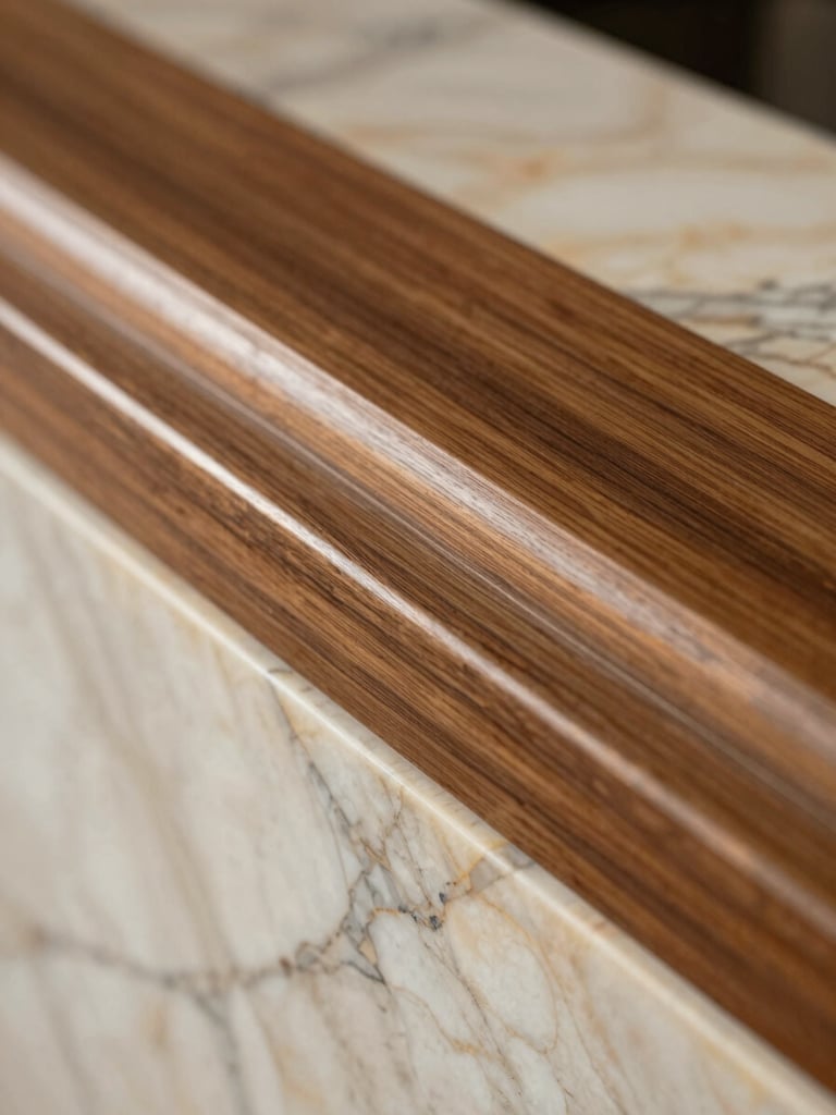 Extreme close-up of rich marble veins with brushed bronze inlay, soft directional daylight, architectural detail, shallow depth of field, 35mm