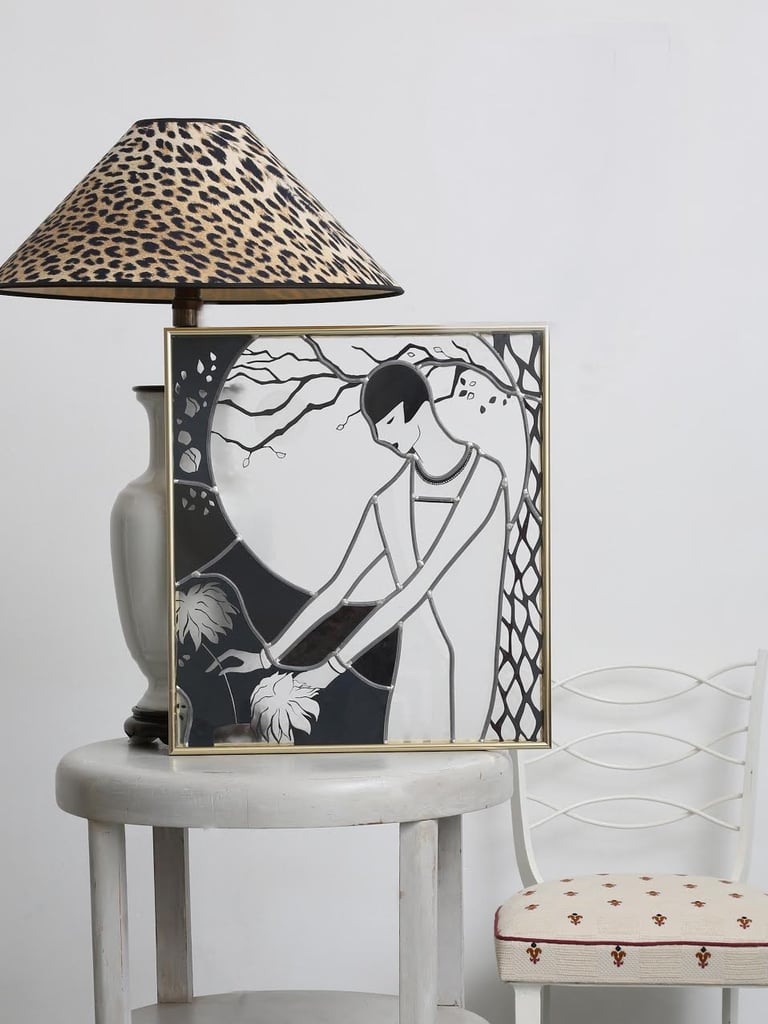Vitrail contemporain Art Nouveau noir et blanc — atelier Paris