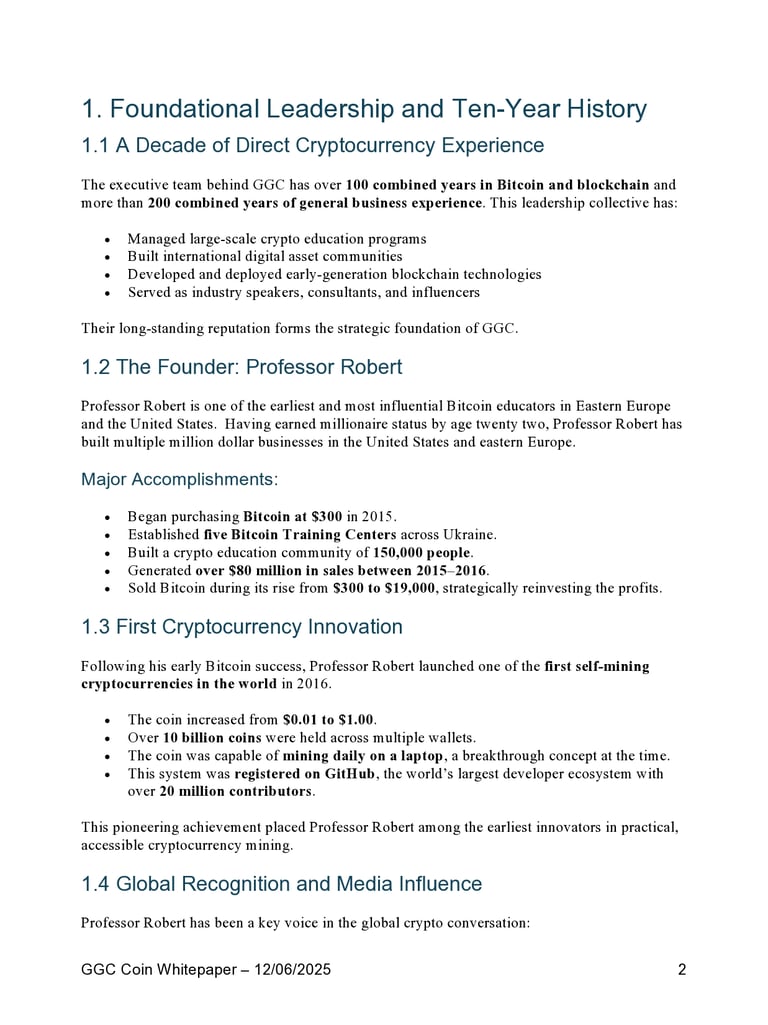 Global Gold Coin Whitepages Leadership of GGC