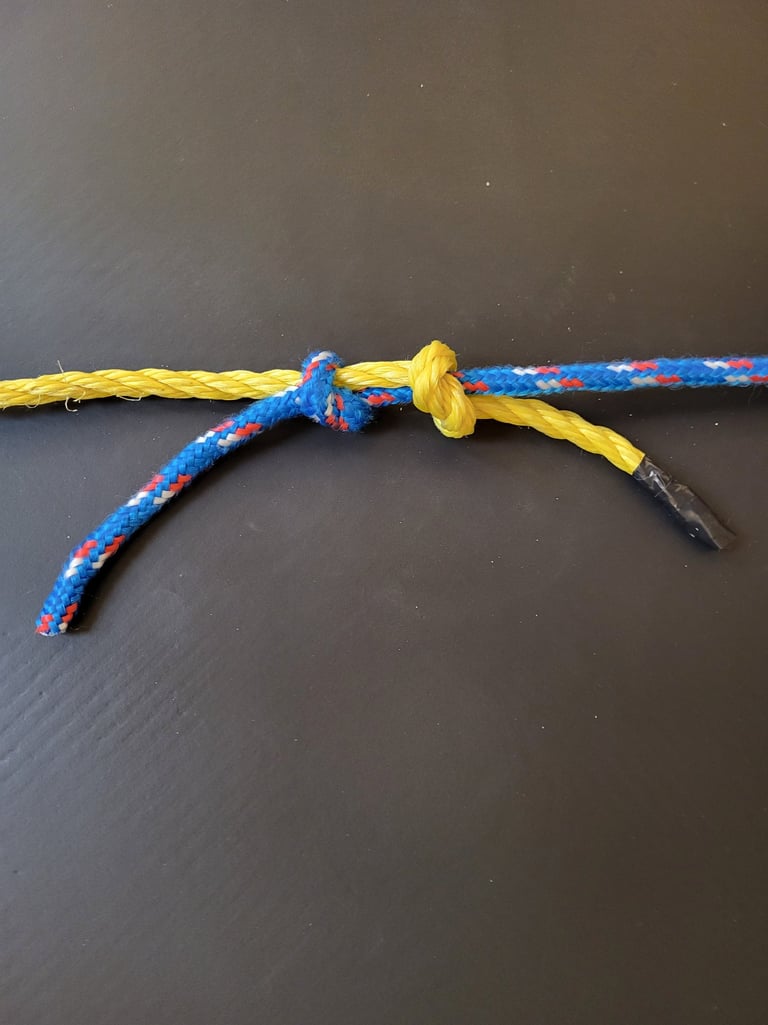 Fisherman's Knot, joining two different wire pulling ropes.