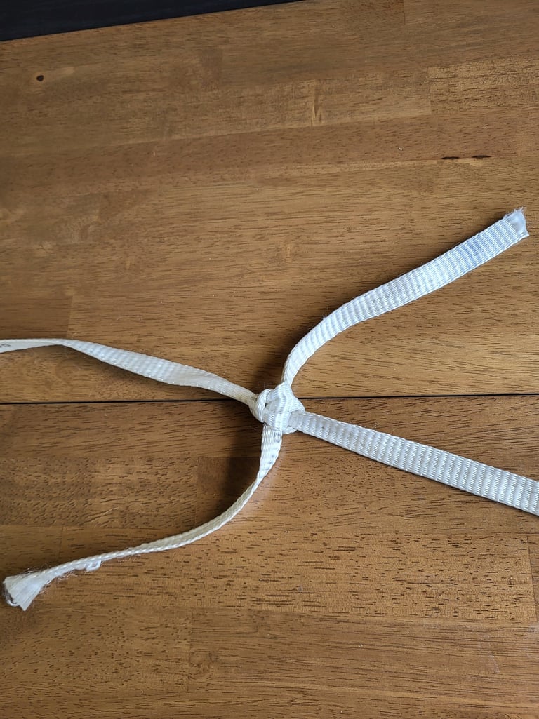 Zeppelin Bend joining two pieces of 2500 pound Mule Tape for a wire pull.