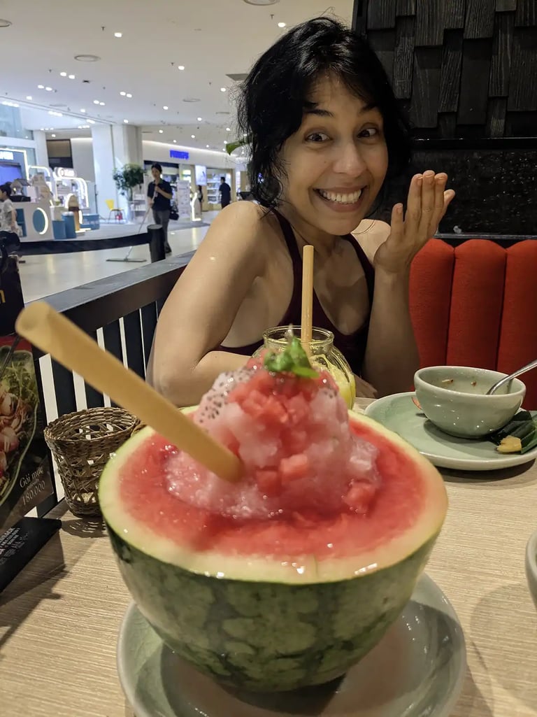 Watermelon dessert at restaurant inside Lotte West Lake Mall Hanoi Vietnam