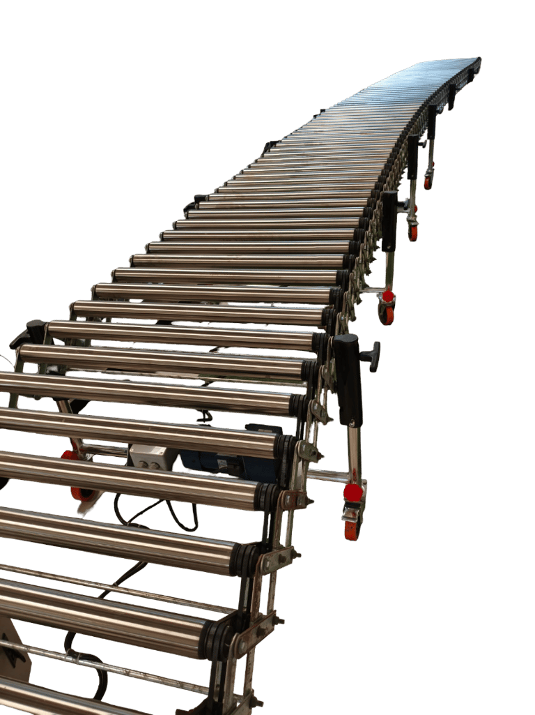 Equipo de rodillos flexibles para el transporte de productos con configuración ajustable según las n