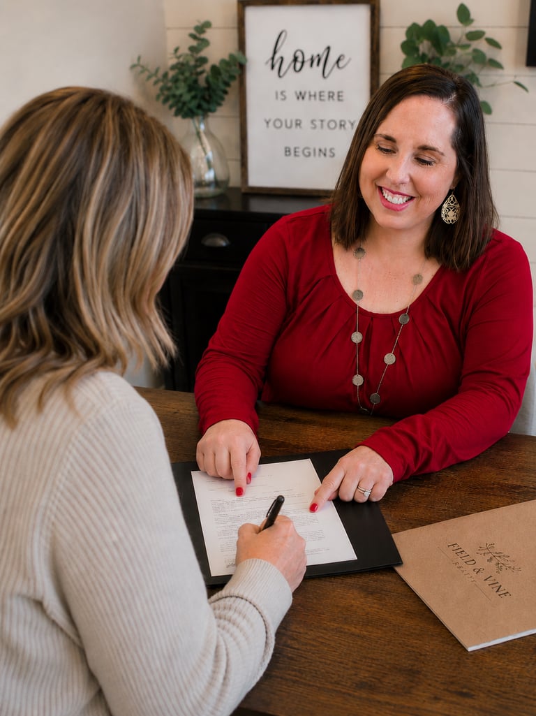 Seller reviewing an offer and inspection terms with a real estate broker