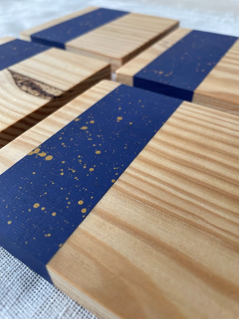 Hand-painted reclaimed wood coaster set