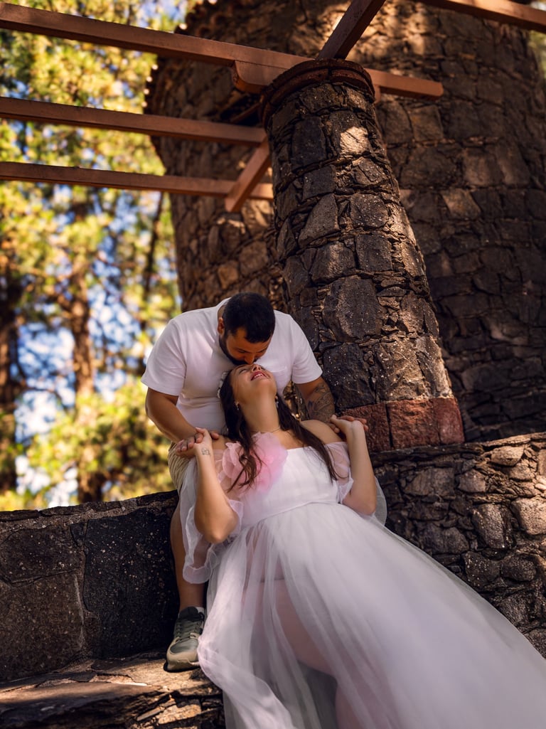 a man and woman in a tulle dress
