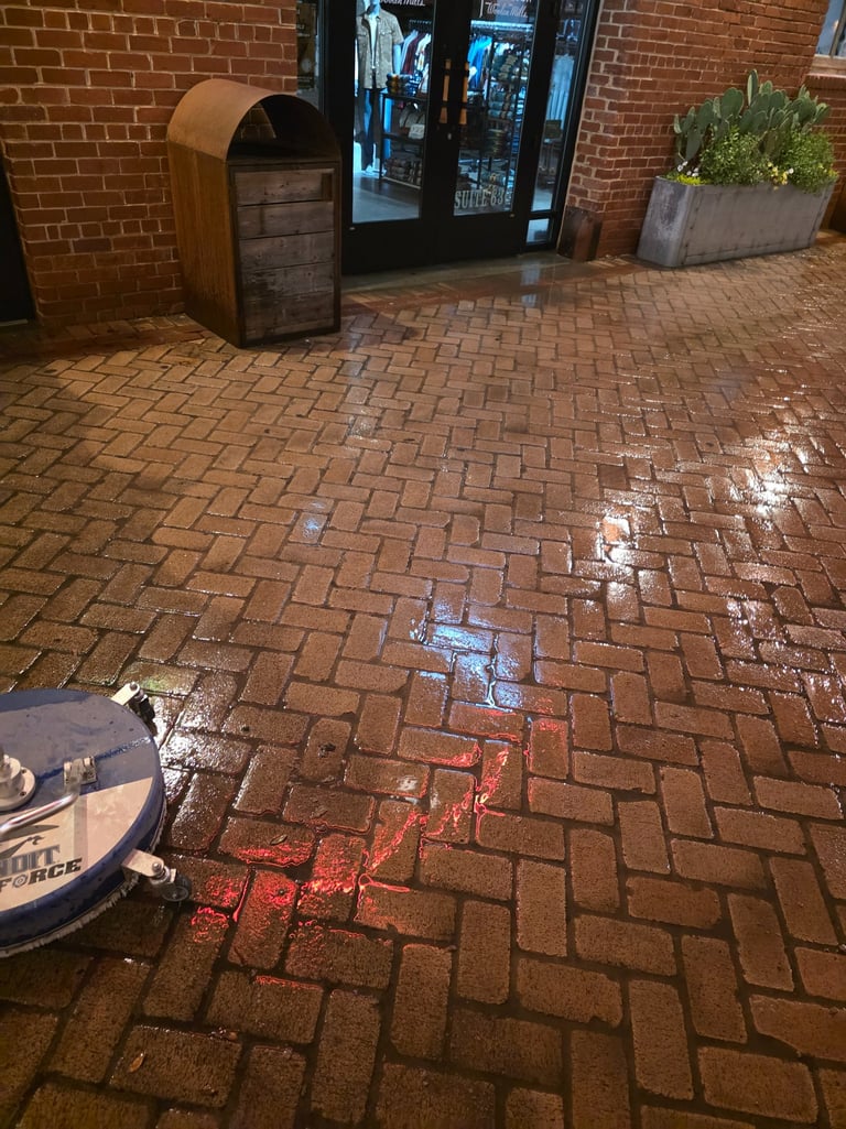 pressure washing outside an office