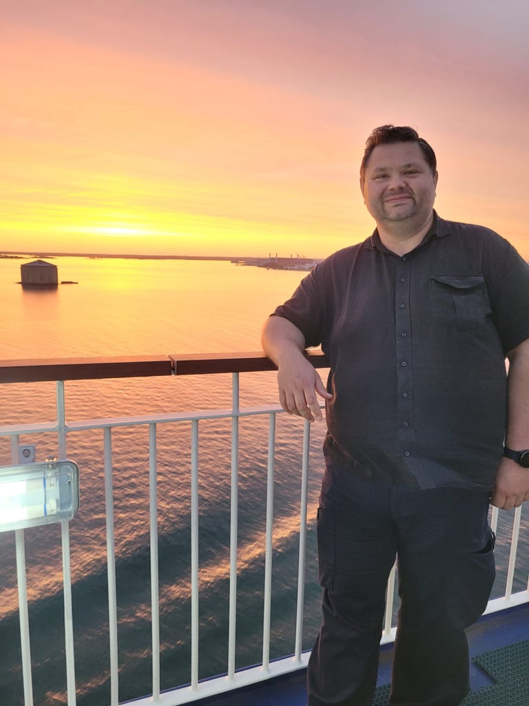 Stas na promie do Szwecji, zachód słońca