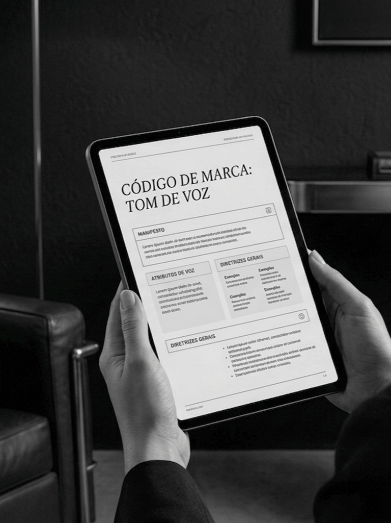 Documento de tom de voz do Código de Marca em tela