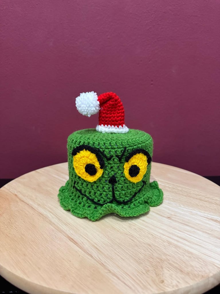 Klorollenhut Grinch, lustige Badezimmer Deko als Geschenkidee oder Gäste WC.