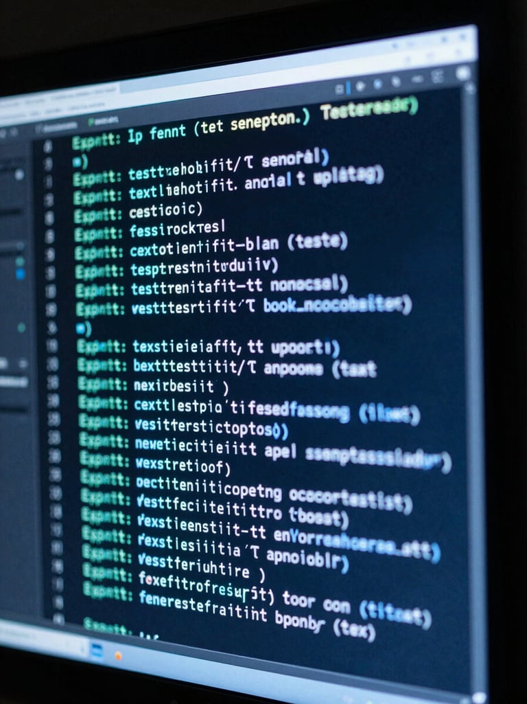 Extreme close-up of a terminal screen showing penetration test output — raw command-line text, IP addresses, exploit flags — lit from the screen's own cold blue glow, tight crop with heavy shadow framing the edges, no faces, no context beyond the monitor surface