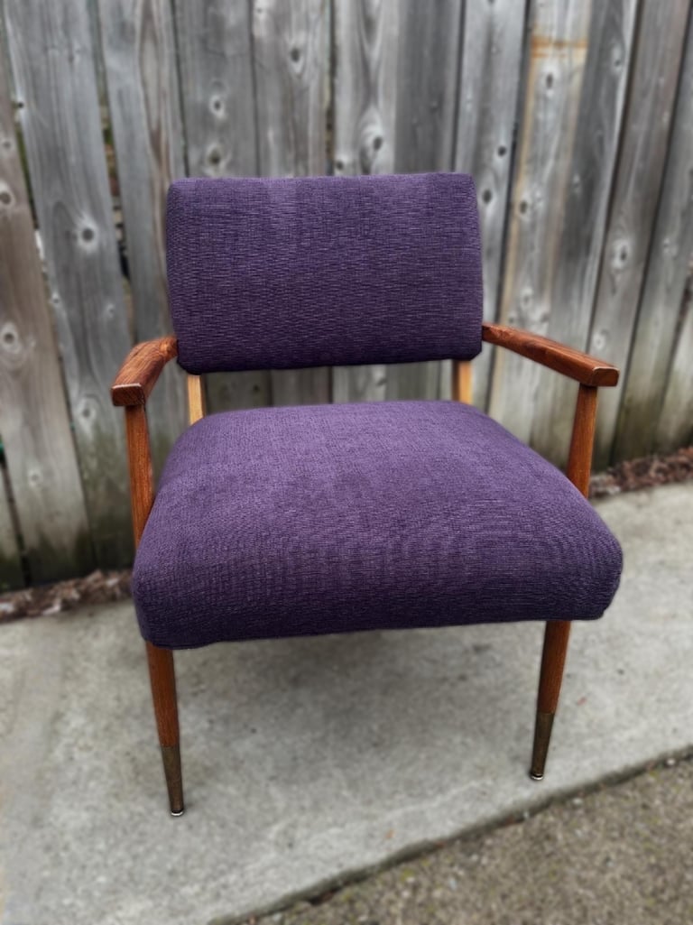 reupholstered eggplant chenille vintage chair