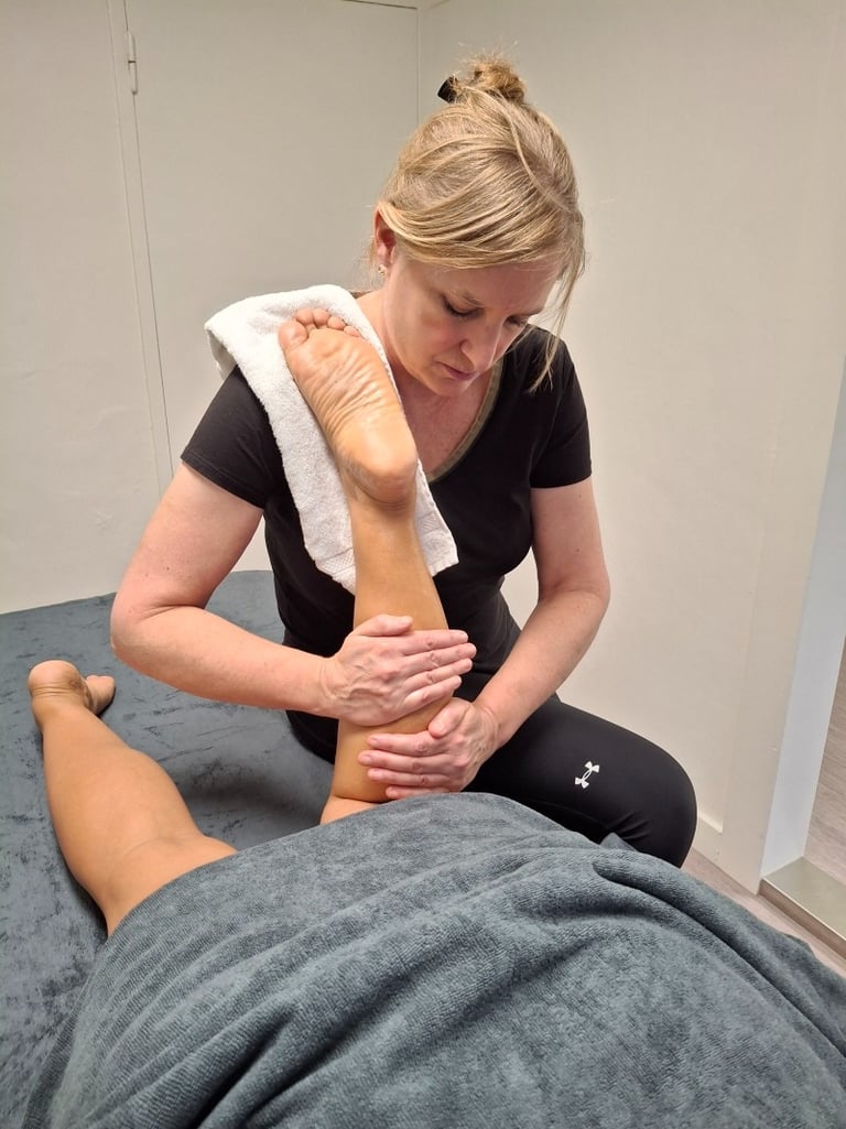 Calm firm strokes on the calf for deep relaxation of the muscle