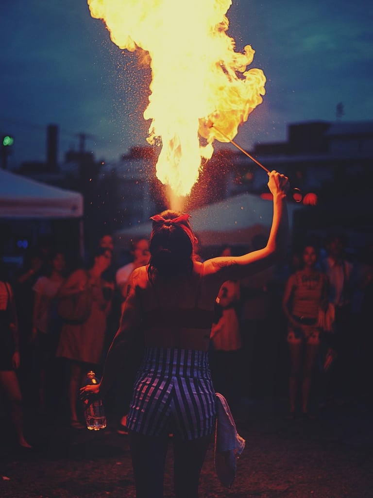 Fire eating at festival