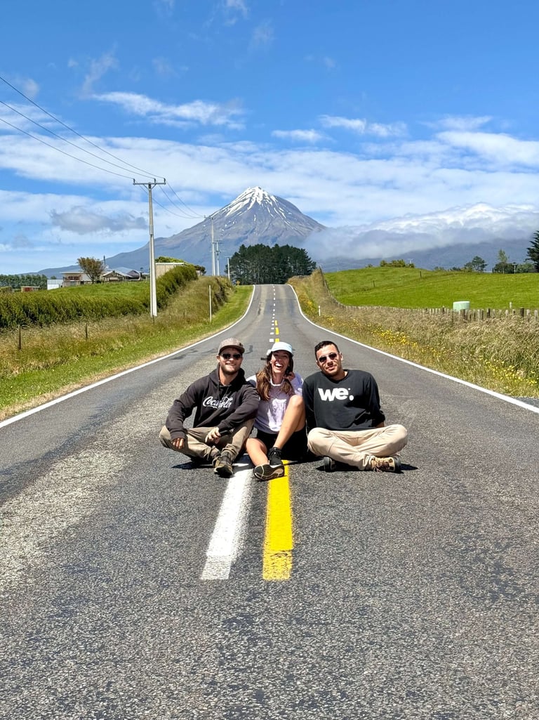 La vista del Taranaki desde la carretera