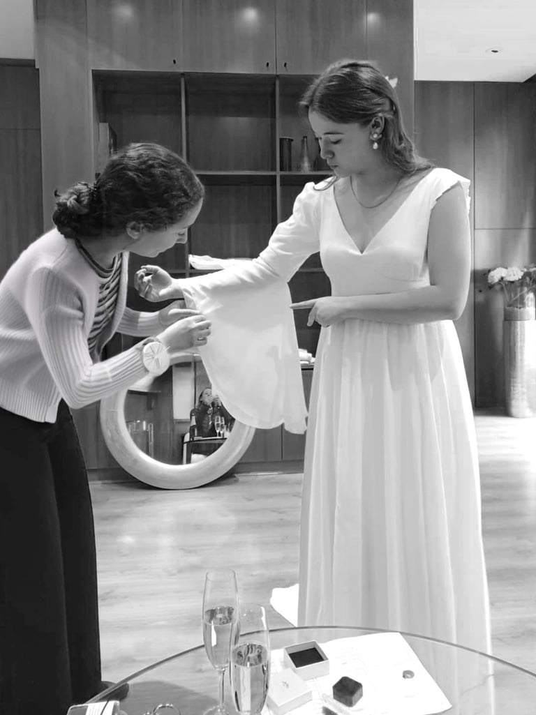 Essayage robe de mariée Blanc Muguet