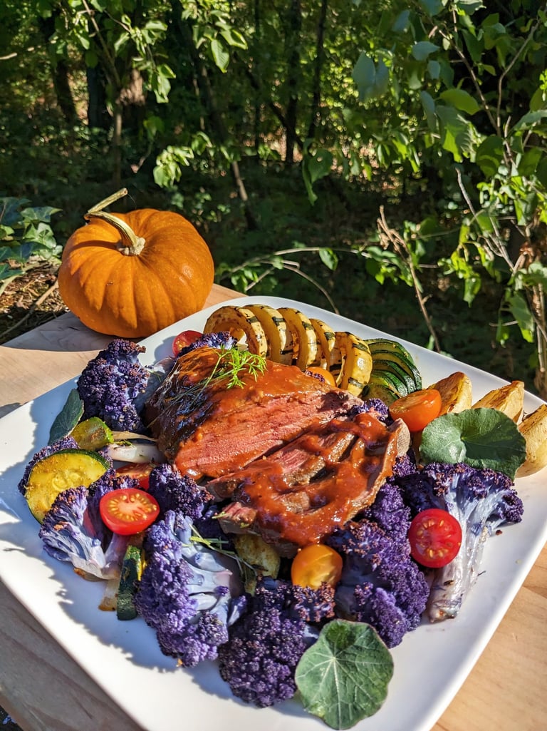 Roast local vegetables & beef, Best Private Chef farm-to-table Dinner Party Portland, OR gluten-free