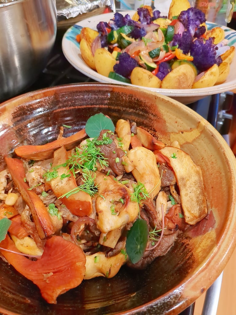 roasted wild mushroom medley- lobster, chanterelle. Portland chef gluten free dairy-free vegan