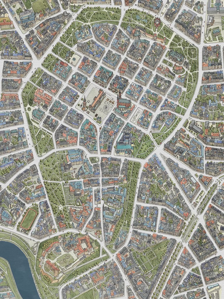 Hand-drawn city map of Kraków, Poland by deliaMAPS, bespoke cartography