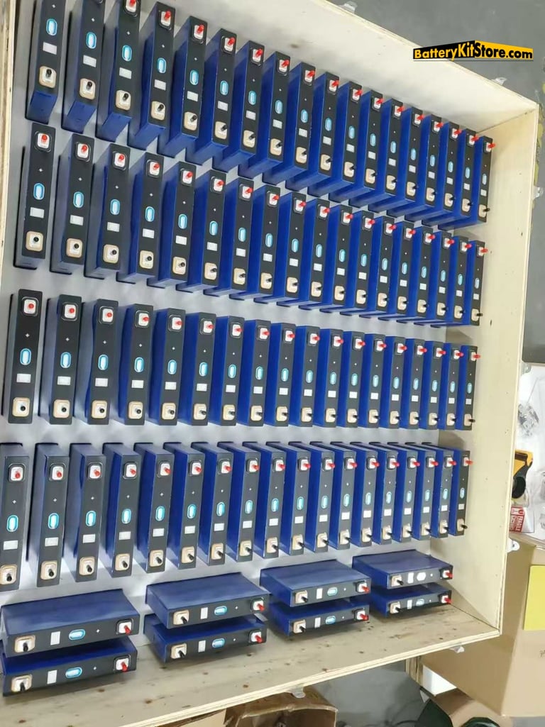 top view of a box of LiFePO4 prismatic battery cells