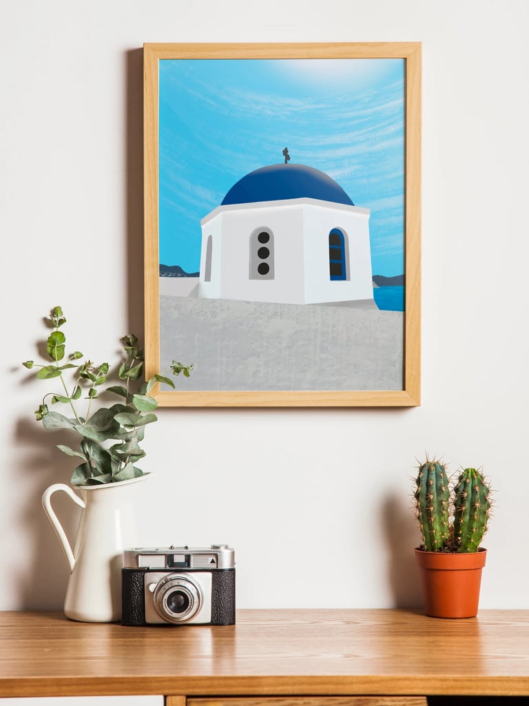 Maquette de l'illustration sur mesure, Oia, Santorini