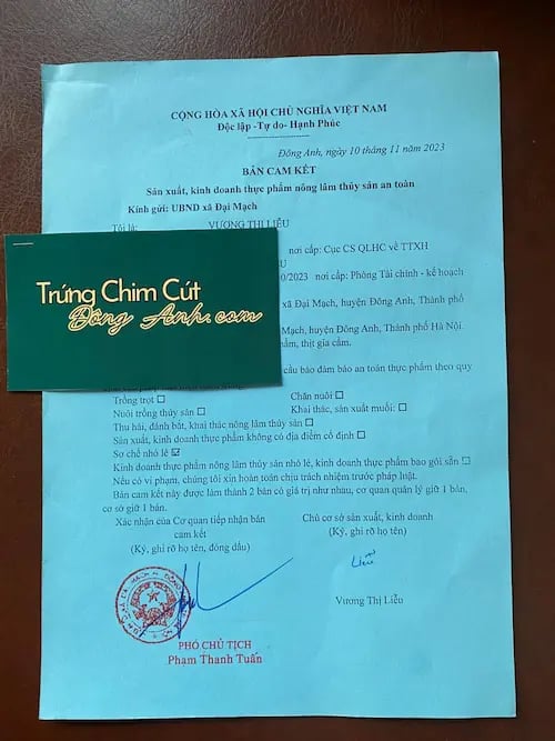Giay Chung Nhan ATTP Trung Chim Cut Dong Anh