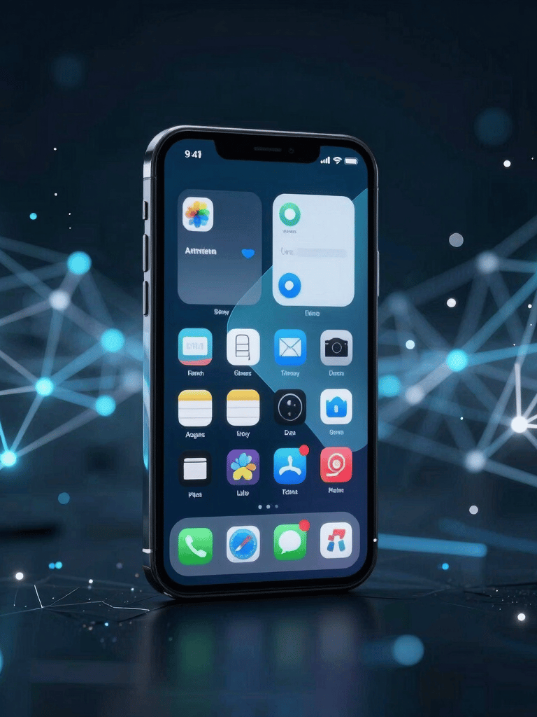 Close-up portrait of a dark-themed mobile app interface on a sleek smartphone, high-contrast UI with teal accent elements on deep near-black background, studio lighting, precise product photography angle, no reflections