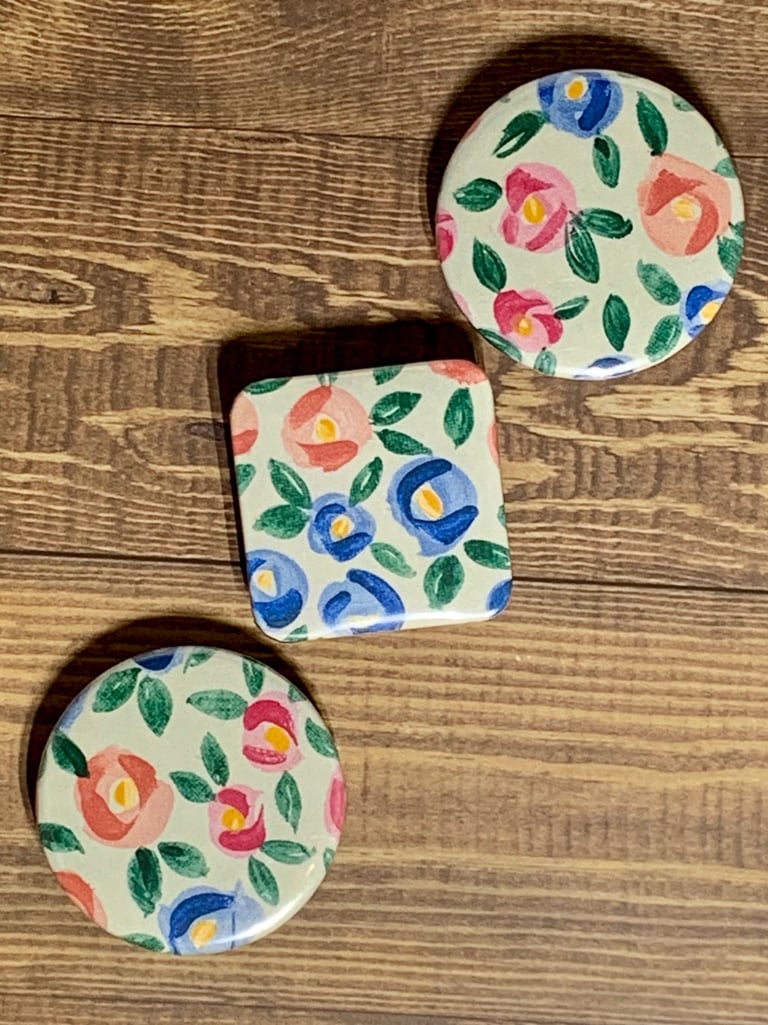 Circle and Square floral metal and mylar magnets