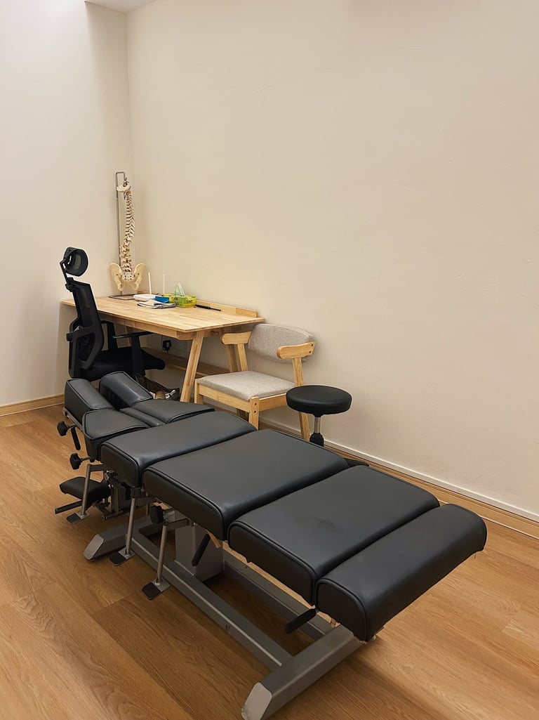 Chiropractic adjustment table at Sinisana Chiropractic clinic in Cheras, Selangor.