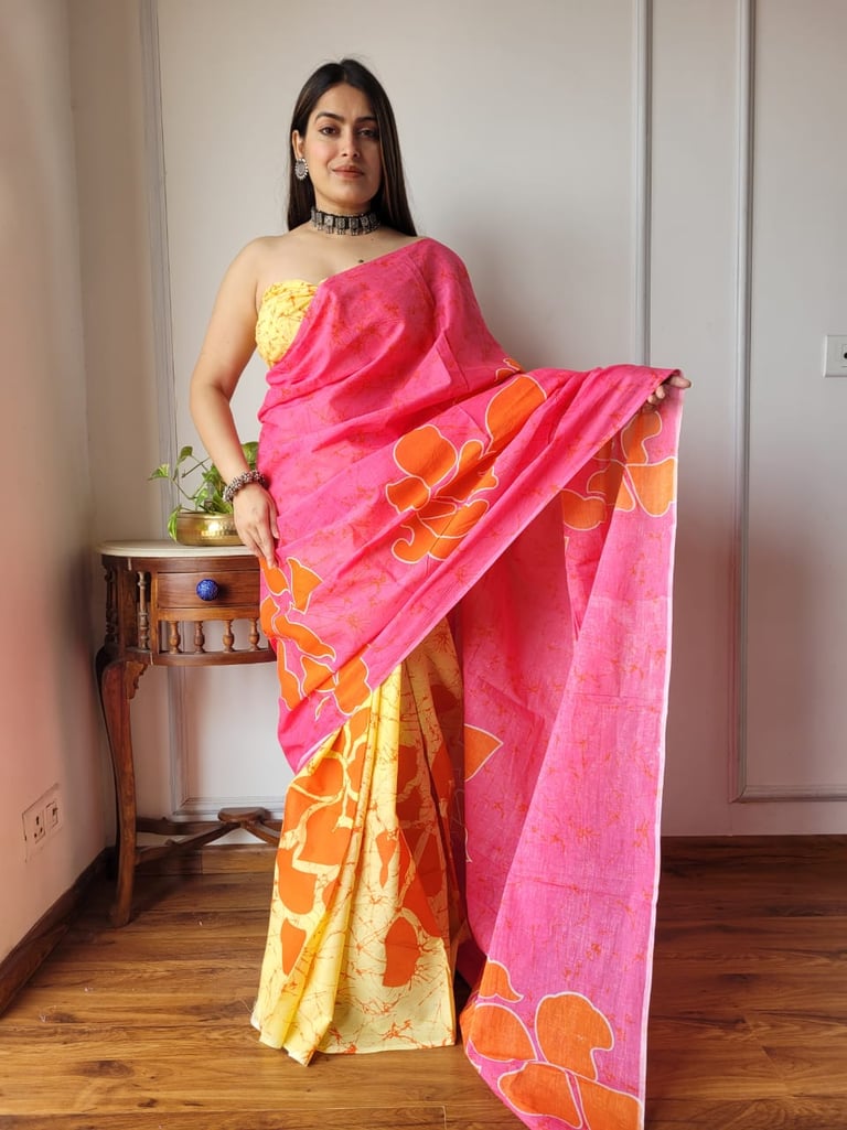 oft cotton mulmul saree with floral print design