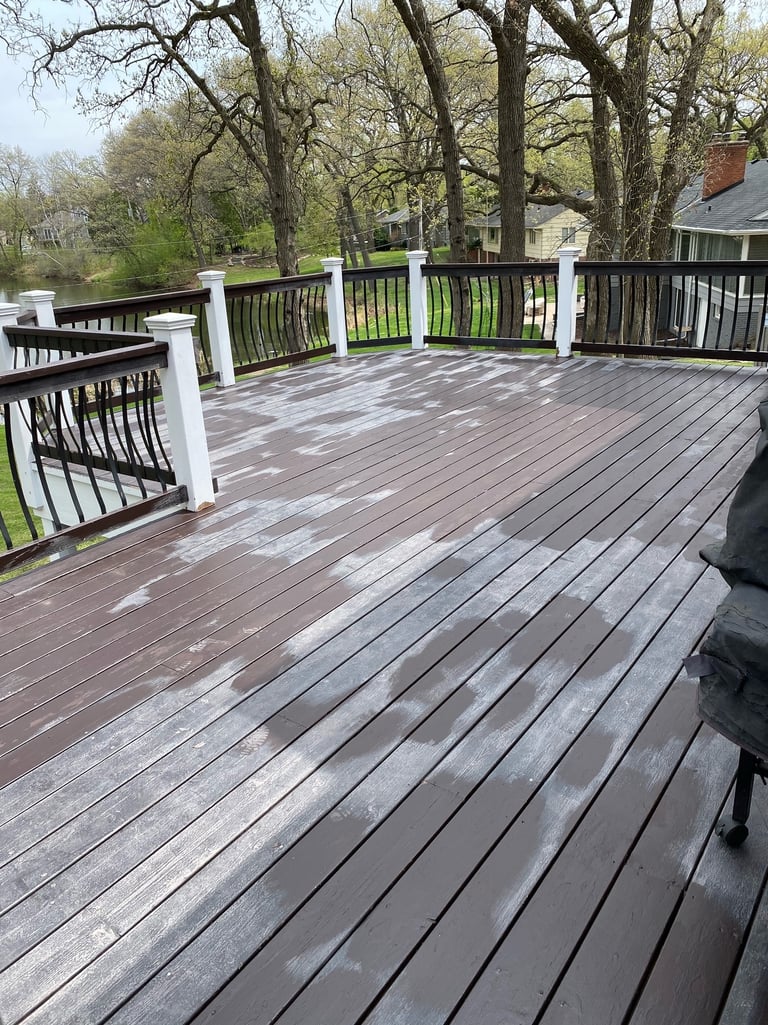 before image of dirty patchy backyard deck in Saint Paul mn about to be sanded for treatment